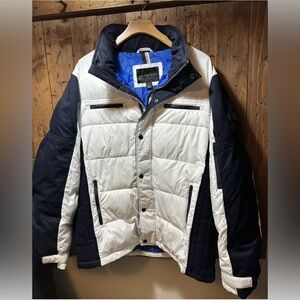 Sean John Mens Puffer Jacket Coat L White Zip Pocket Hoodie Warm Ski Snowboarder